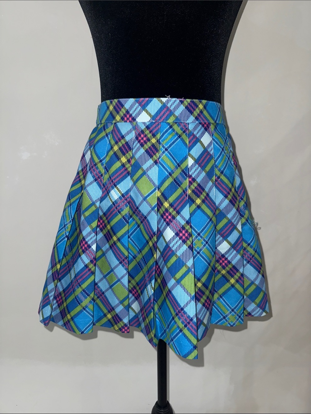 Plaid A-Line Mini Skirt in Blue and Green